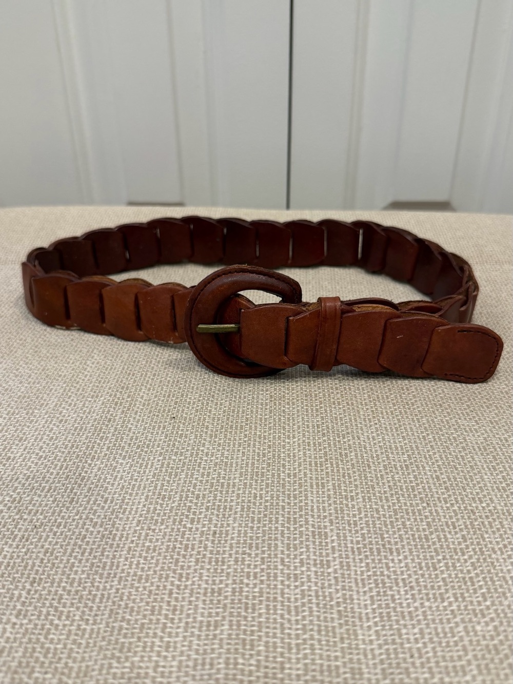 Vintage Brown Leather Woven Belt Boho Hippie Women’s Size S